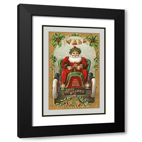 Santa Litho in Car - Best Wishes Black Modern Wood Framed Art Print with Double Matting by Hollywood Photo Archive