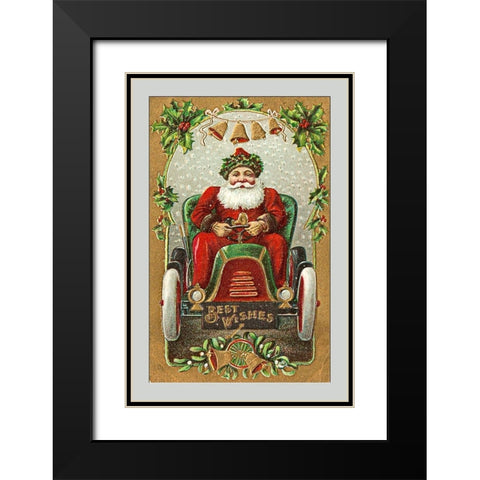 Santa Litho in Car - Best Wishes Black Modern Wood Framed Art Print with Double Matting by Hollywood Photo Archive