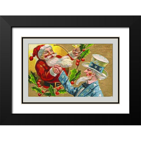 Santa with Uncle Sam Litho Black Modern Wood Framed Art Print with Double Matting by Hollywood Photo Archive