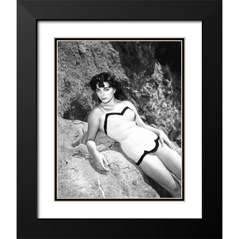 Joan Collins Black Modern Wood Framed Art Print with Double Matting by Hollywood Photo Archive