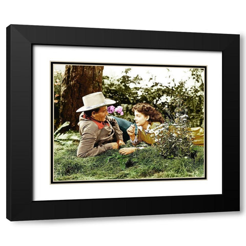 John Wayne Black Modern Wood Framed Art Print with Double Matting by Hollywood Photo Archive