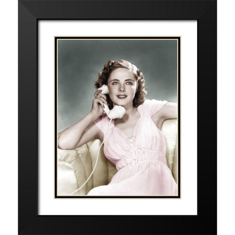 Kay Aldridge with Telephone Black Modern Wood Framed Art Print with Double Matting by Hollywood Photo Archive