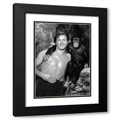 Lex Barker with Cheeta Black Modern Wood Framed Art Print with Double Matting by Hollywood Photo Archive