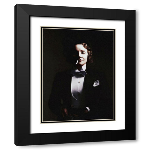 Marlene Dietrich in Top Hat - Tinted Black Modern Wood Framed Art Print with Double Matting by Hollywood Photo Archive