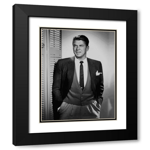 Ronald Reagan Black Modern Wood Framed Art Print with Double Matting by Hollywood Photo Archive