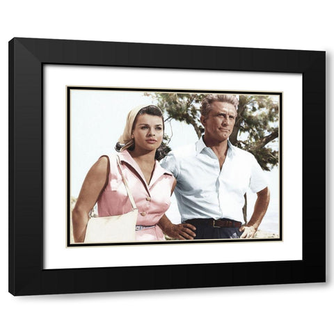 Senta Berger with Kirk Douglas Black Modern Wood Framed Art Print with Double Matting by Hollywood Photo Archive