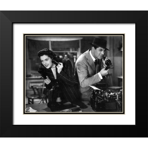 Cary Grant with Rosalind Russell - His Girl Friday Black Modern Wood Framed Art Print with Double Matting by Hollywood Photo Archive