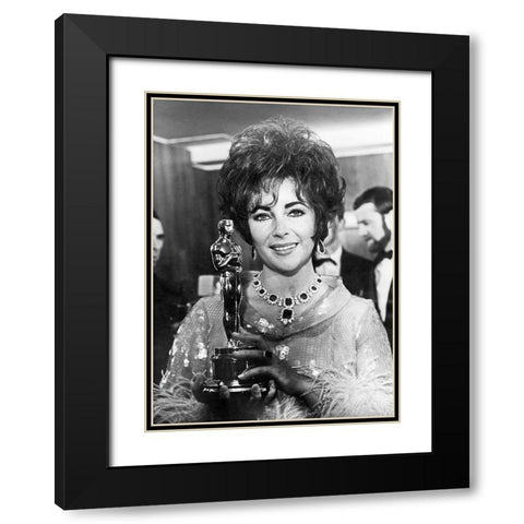 Elizabeth Taylor - Holding an Oscar Black Modern Wood Framed Art Print with Double Matting by Hollywood Photo Archive