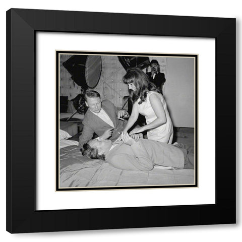 Elizabeth Taylor and Friends Behind the Scenes Black Modern Wood Framed Art Print with Double Matting by Hollywood Photo Archive