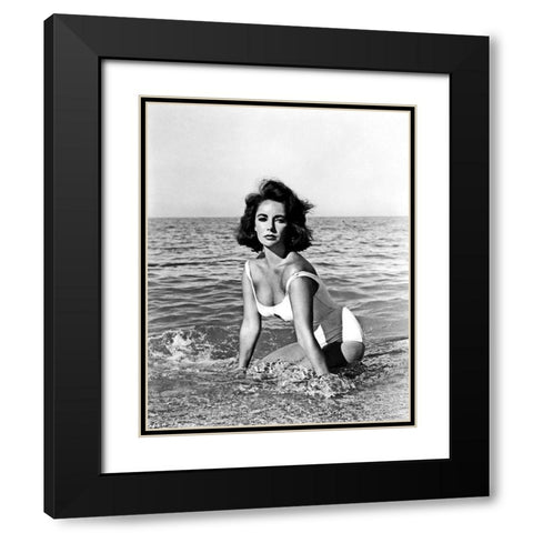 Elizabeth Taylor - In the surf Black Modern Wood Framed Art Print with Double Matting by Hollywood Photo Archive