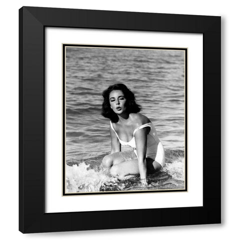 Elizabeth Taylor - In the surf Black Modern Wood Framed Art Print with Double Matting by Hollywood Photo Archive