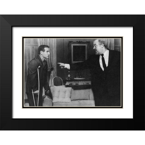 Cat on a Hot Tin Roof - Paul Newman with Burl Ives Black Modern Wood Framed Art Print with Double Matting by Hollywood Photo Archive