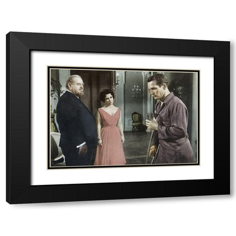 Cat on a Hot Tin Roof - Elizabeth Taylor, Paul Newman and Burl Ives Black Modern Wood Framed Art Print with Double Matting by Hollywood Photo Archive