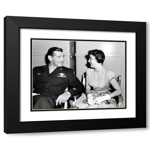 Elizabeth Taylor and Clark Gable Black Modern Wood Framed Art Print with Double Matting by Hollywood Photo Archive