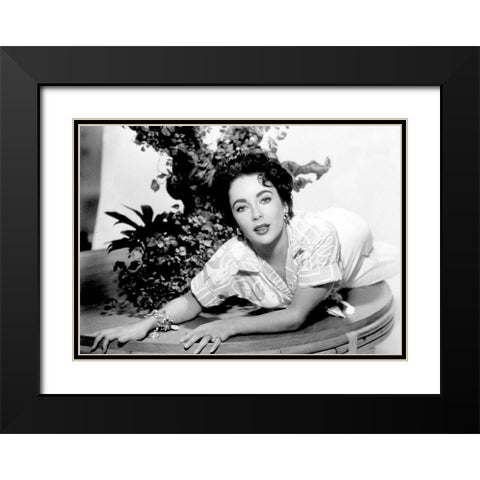 Elizabeth Taylor Black Modern Wood Framed Art Print with Double Matting by Hollywood Photo Archive