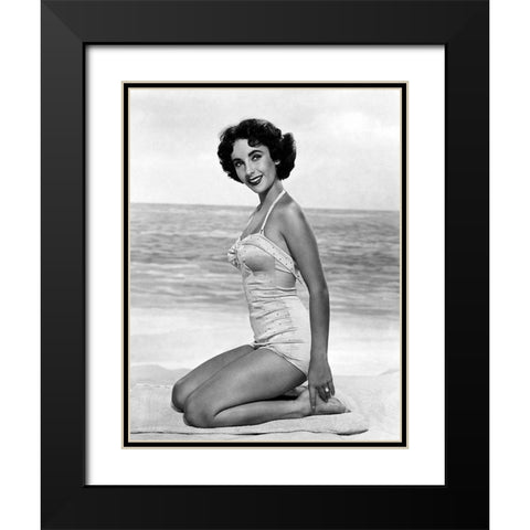 Elizabeth Taylor Black Modern Wood Framed Art Print with Double Matting by Hollywood Photo Archive