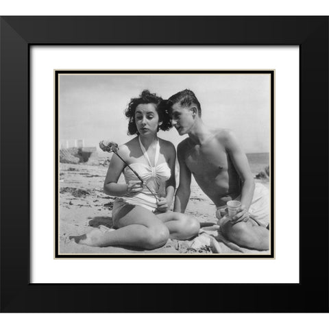 Elizabeth Taylor with Scotty Beckett Black Modern Wood Framed Art Print with Double Matting by Hollywood Photo Archive