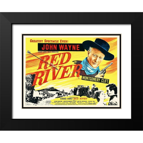 Red River - John Wayne and Montgomery Clift Black Modern Wood Framed Art Print with Double Matting by Hollywood Photo Archive