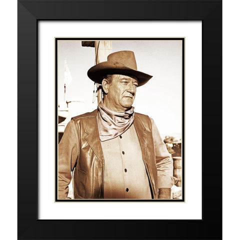 John Wayne Black Modern Wood Framed Art Print with Double Matting by Hollywood Photo Archive