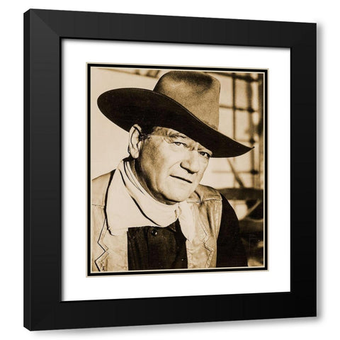 John Wayne Black Modern Wood Framed Art Print with Double Matting by Hollywood Photo Archive