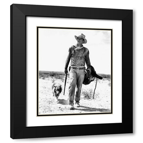 John Wayne Black Modern Wood Framed Art Print with Double Matting by Hollywood Photo Archive