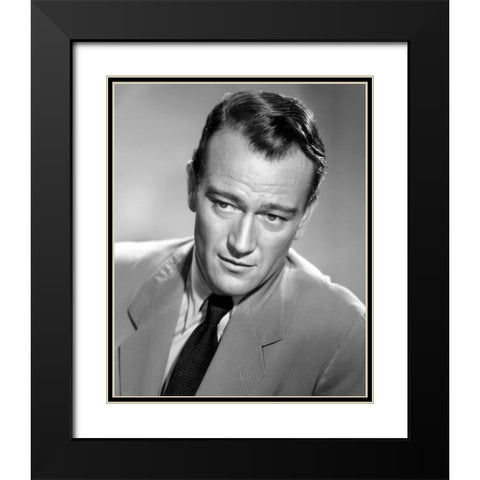 John Wayne Black Modern Wood Framed Art Print with Double Matting by Hollywood Photo Archive