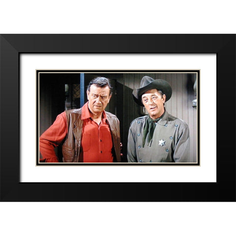 John Wayne Black Modern Wood Framed Art Print with Double Matting by Hollywood Photo Archive