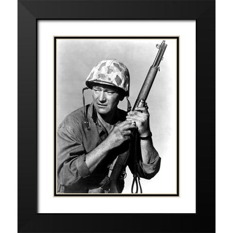Sands of Iwo Jima - John Wayne Black Modern Wood Framed Art Print with Double Matting by Hollywood Photo Archive