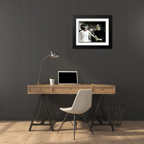 Bride of Frankenstein - Boris Karloff and Elsa Lanchester Black Modern Wood Framed Art Print with Double Matting by Hollywood Photo Archive