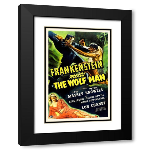 Frankenstein vs Wolfman Black Modern Wood Framed Art Print with Double Matting by Hollywood Photo Archive