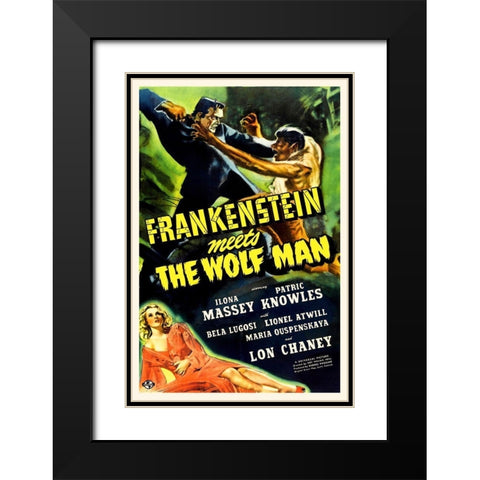 Frankenstein vs Wolfman Black Modern Wood Framed Art Print with Double Matting by Hollywood Photo Archive