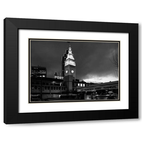 Ferry Building at night San Francisco California Black Modern Wood Framed Art Print with Double Matting by Highsmith, Carol