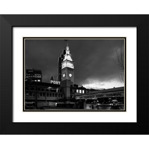 Ferry Building at night San Francisco California Black Modern Wood Framed Art Print with Double Matting by Highsmith, Carol