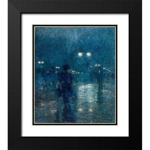 Fifth Avenue Nocturne Black Modern Wood Framed Art Print with Double Matting by Hassam, Childe