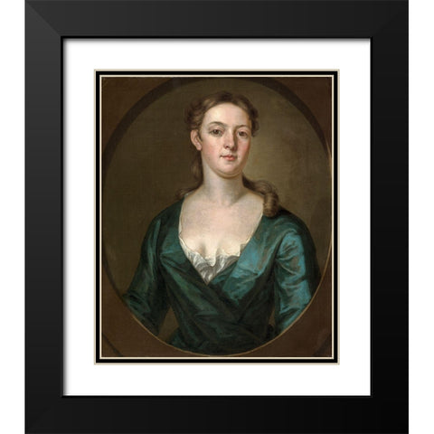 Portrait of a Woman Black Modern Wood Framed Art Print with Double Matting by Smibert, John