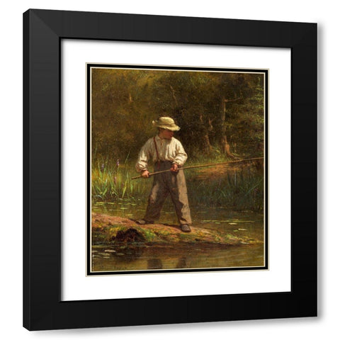 Boy Fishing Black Modern Wood Framed Art Print with Double Matting by Johnson, Eastman