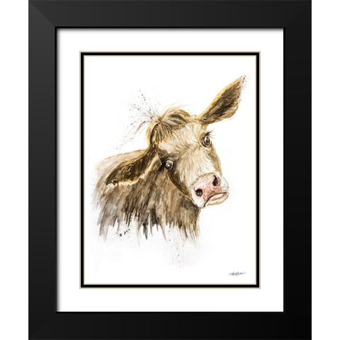 Miles the Cow Black Modern Wood Framed Art Print with Double Matting by Bawden, Angela