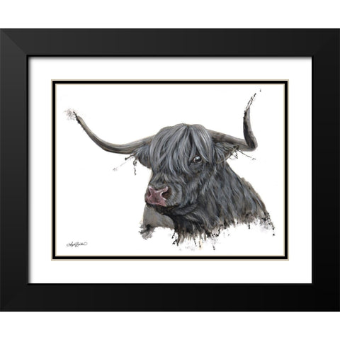 Ethel the Highland Cow Black Modern Wood Framed Art Print with Double Matting by Bawden, Angela