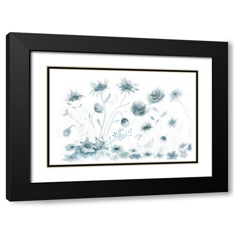 Blue Flower Toss Black Modern Wood Framed Art Print with Double Matting by Bawden, Angela