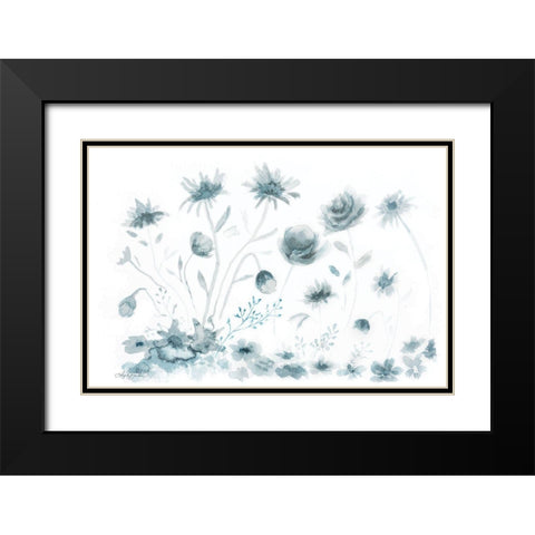 Blue Flower Toss Black Modern Wood Framed Art Print with Double Matting by Bawden, Angela