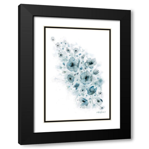 Blue Floral Splash I Black Modern Wood Framed Art Print with Double Matting by Bawden, Angela
