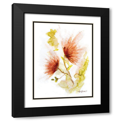Coral and Red Floral Splash Black Modern Wood Framed Art Print with Double Matting by Bawden, Angela