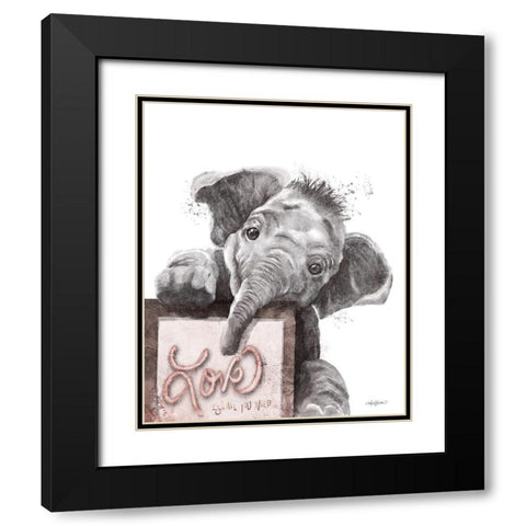 Love is All You Need Elephant Black Modern Wood Framed Art Print with Double Matting by Bawden, Angela
