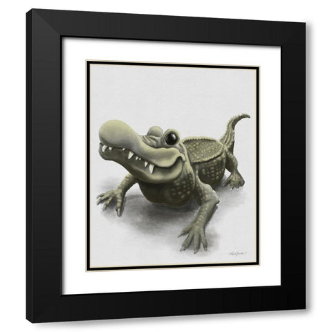 Gabe the Gator Black Modern Wood Framed Art Print with Double Matting by Bawden, Angela