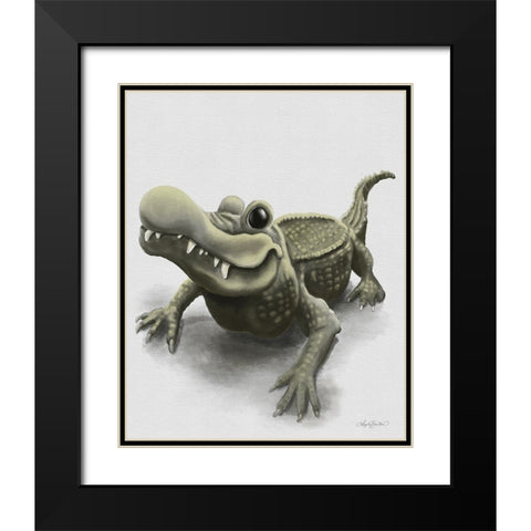 Gabe the Gator Black Modern Wood Framed Art Print with Double Matting by Bawden, Angela