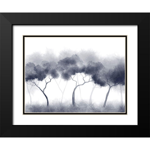 Misty Blue Forest Trees Black Modern Wood Framed Art Print with Double Matting by Bawden, Angela