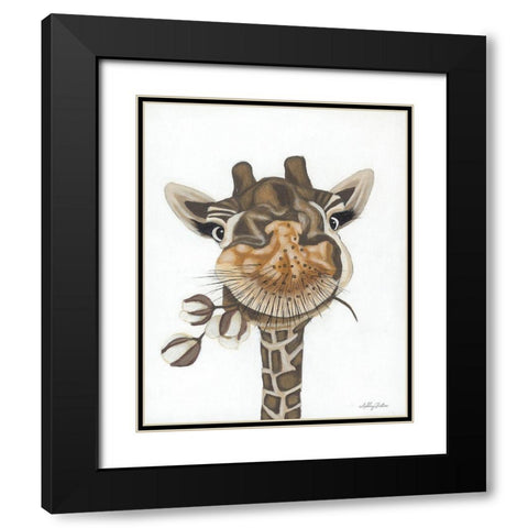 Giraffe with Cotton Black Modern Wood Framed Art Print with Double Matting by Justice, Ashley