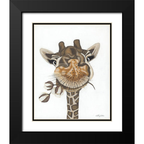 Giraffe with Cotton Black Modern Wood Framed Art Print with Double Matting by Justice, Ashley
