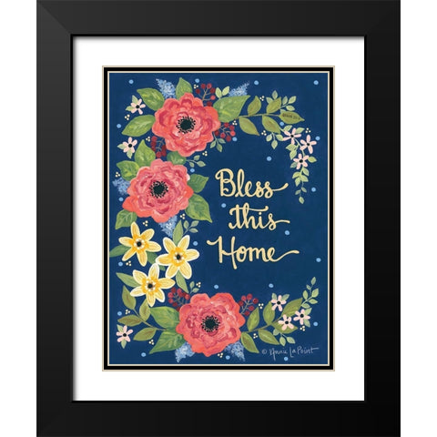 Floral Bless This Home Black Modern Wood Framed Art Print with Double Matting by LaPoint, Annie