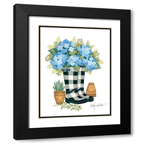 Hydrangeas Boots Black Modern Wood Framed Art Print with Double Matting by LaPoint, Annie